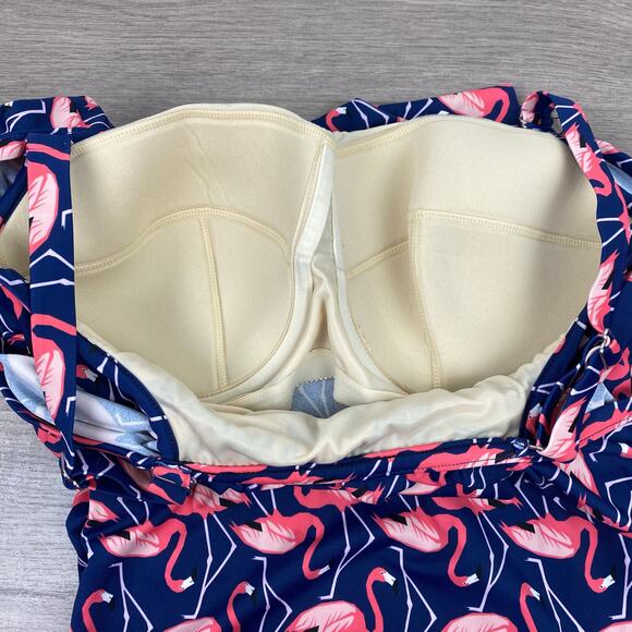 Eloquii Blue&Pink Flamingo Print One Piece Swimsuit Sz.14W - Picture 11 of 16